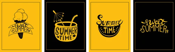 Set Cards Summer Time Sweet Summer Cocktail Watermelon Slice Letering — Vetor de Stock
