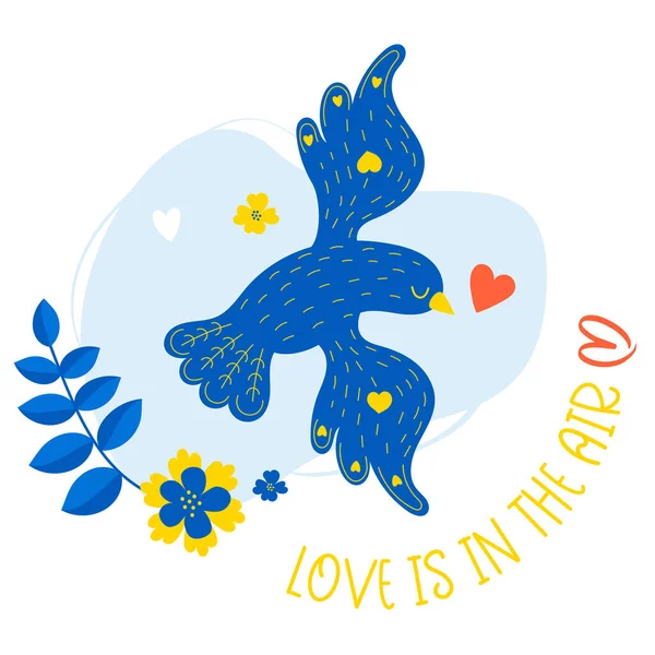 Love Air Postcard Beautiful Blue Bird Background Flowers Vector Illustration — Stock Vector