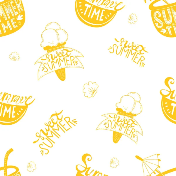 Seamless Summer Pattern Slice Watermelon Cocktail Inscription Summer Time Ice — Image vectorielle