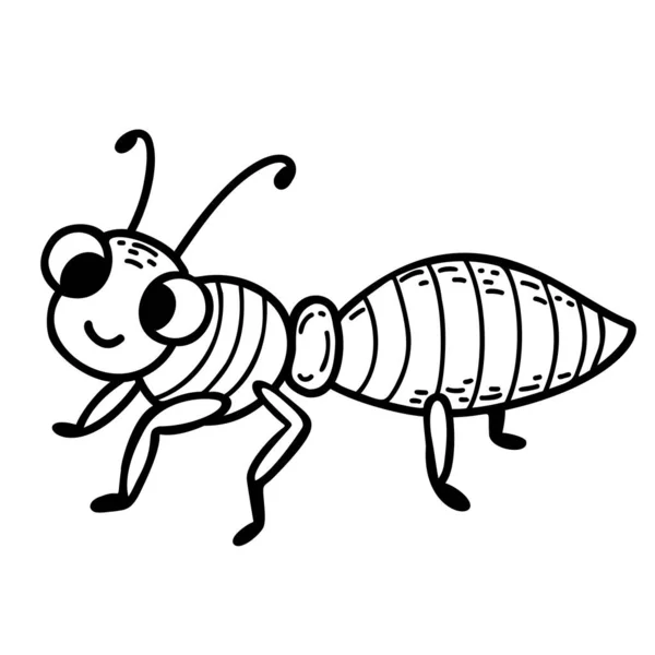 Cute Ant Character Linear Hand Drawn Doodle Vector Illustration Insect — Stockový vektor