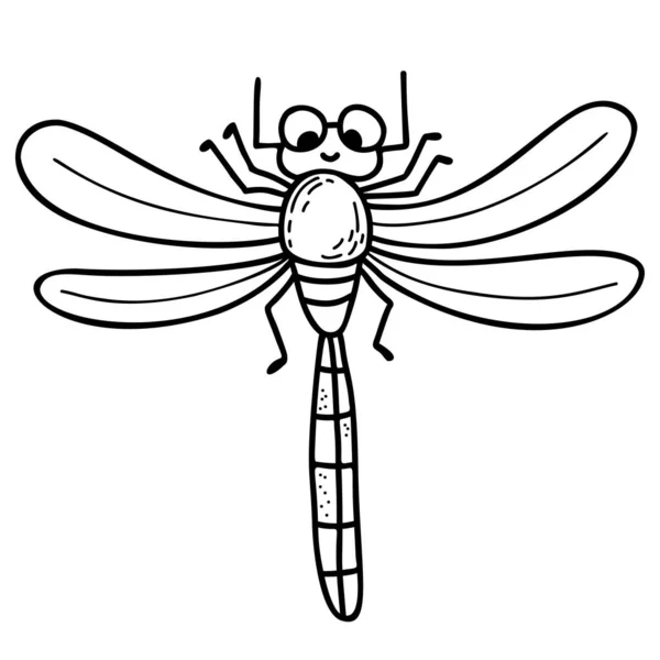 Cute Dragonfly Winged Insect Linear Hand Drawing Vector Illustration Character — Vettoriale Stock