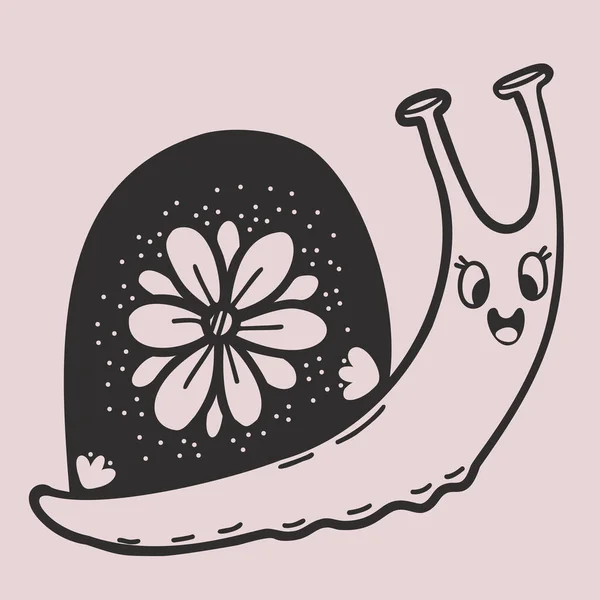 Cute Decorative Snail Flower Linear Hand Drawing Funny Mollusk Snail — ストックベクタ