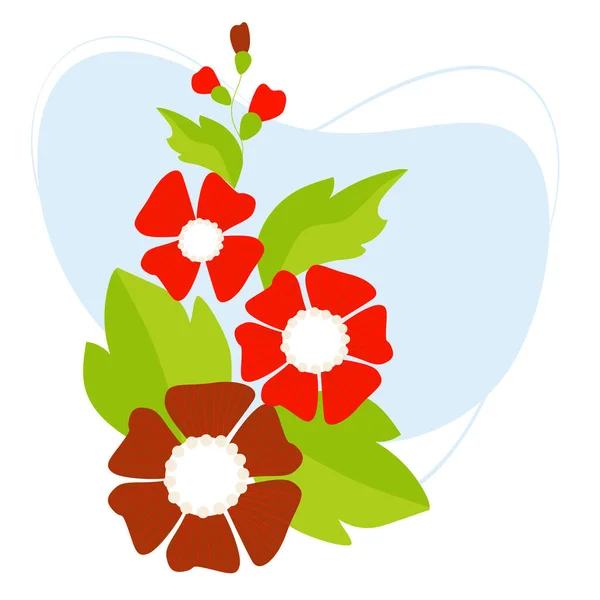 Beautiful Red Mallow Flowers Leaves Vector Illustration Botanical Bouquet Design — Stockvector