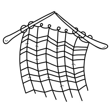 İpliklerle örgü örüyorum. Şırıngaların üzerine örülmüş bir şey. Elle çizilmiş vektör çizimi çizim biçimi. Çizgi, tasarım, dekor, dekorasyon için taslak.