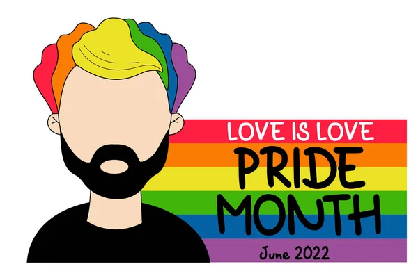 Lgbt Pride Month Love Love Gay Man Beard Rainbow Hair — Image vectorielle