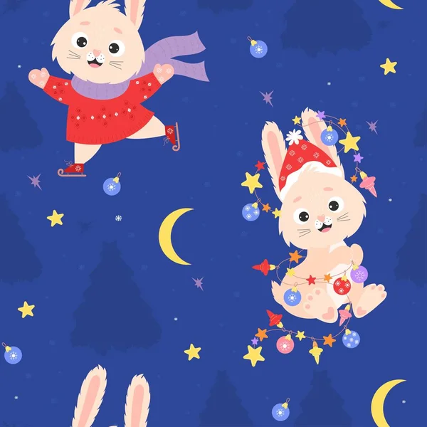 2023 Year Rabbit Chinese Zodiac Seamless Pattern Symbols Year Cute — 图库矢量图片