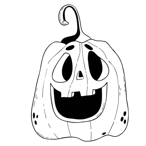 Cute Pumpkin Jack. Holiday Halloween pumpkin lantern. Vector illustration. Hand drawn doodle line drawing for holiday decor, design and decoration, print