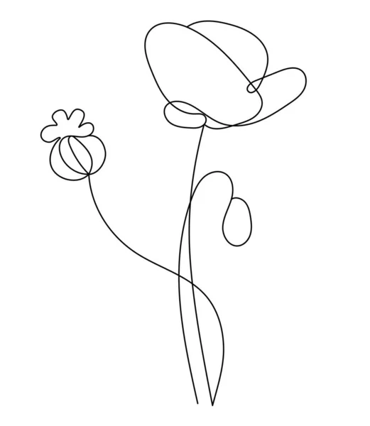 Poppy Flower Linear Hand Drawn Minimalist Drawing Continuous Line Vector — Vettoriale Stock
