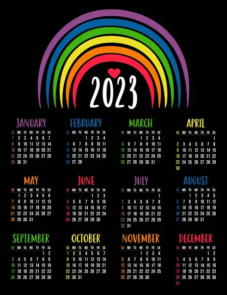 Calendar 2023 Lgbtq Symbol Rainbow Lgbt Flag Rainbow Colors Vector — Wektor stockowy