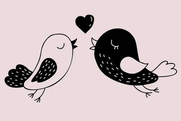 Pair Love Birds Heart Vector Illustration Hand Drawn Decorative Drawing — Vector de stock