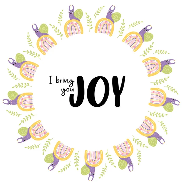 Frame Cute Snail Decorative Rainbow Slogan Bring You Joy Vector — Vector de stock