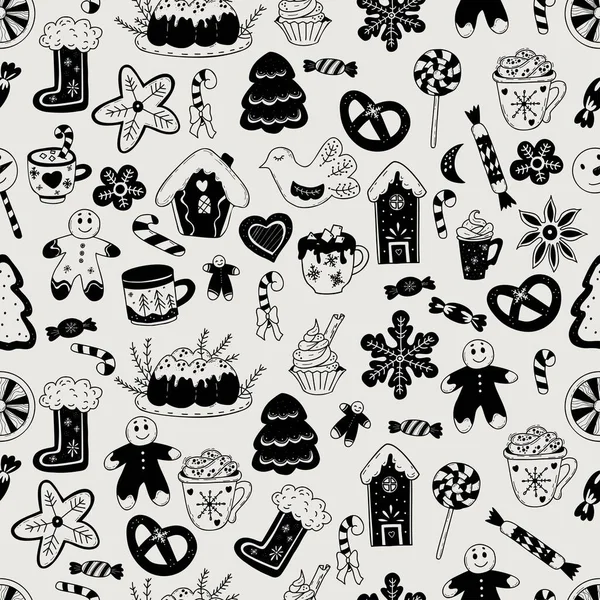 Patrón Sin Costuras Navidad Decoración Año Nuevo Pan Jengibre Árbol — Archivo Imágenes Vectoriales
