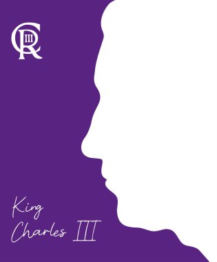 Kral III. Charles 'ın basit siluet profili. İngiliz hükümdarı. Vektör çizimi. Baş kenar görünüm profili silueti Galler Prensi
