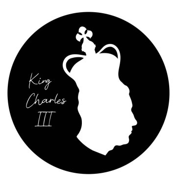 Kral III. Charles 'ın Crown' daki İngiliz hükümdarının basit portresi. Galler Prensi 'nin baş tarafı profilli silueti. Vektör. Tasarım ve dekorasyon için logotype. Londra, İngiltere. Eylül 2022