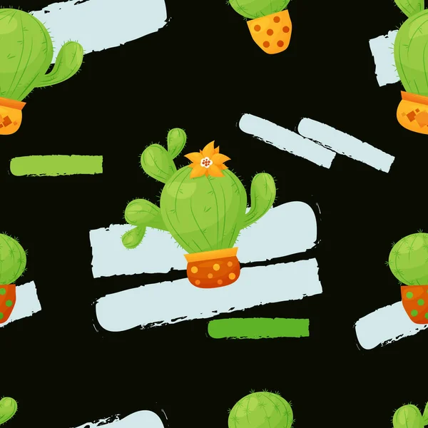 Patrón Sin Costura Con Macetas Cactus Hermoso Cactus Espinoso Floreciente — Archivo Imágenes Vectoriales