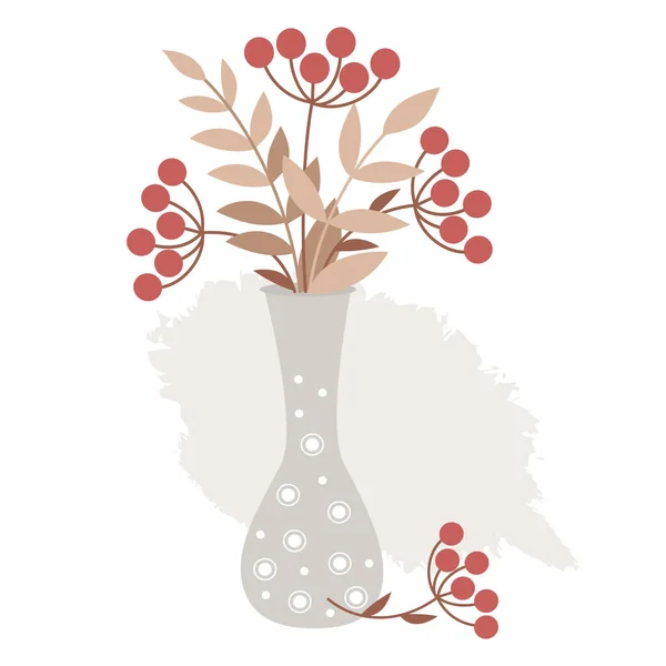 Vaso Con Bouquet Bacche Rosse Foglie Branco Rowan Rami Autunnali — Vettoriale Stock