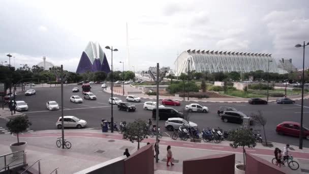 Urban Roundabout Landscape Valencia Spain City Arts Sciences Background Famous — Vídeo de Stock