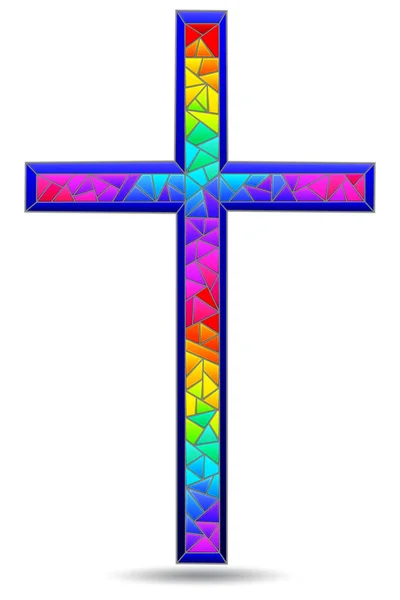 Illustrations Stained Glass Style Christian Cross Isolated White Background — стоковый вектор