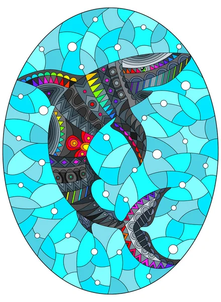 Illustration Stil Eines Glasfensters Mit Einem Abstrakten Hai Auf Einem — Stockvektor