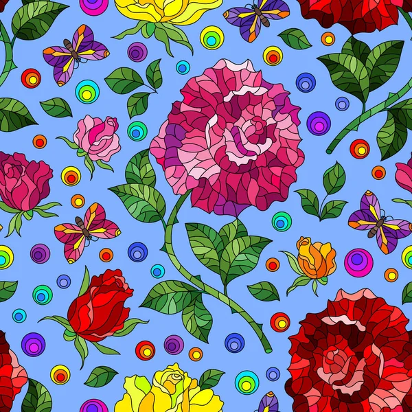 Motif Sans Couture Avec Des Fleurs Roses Des Papillons Des — Image vectorielle