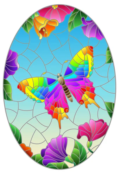 Illustration Glasmalereistil Mit Einem Hellen Schmetterling Auf Einem Hintergrund Aus — Stockvektor