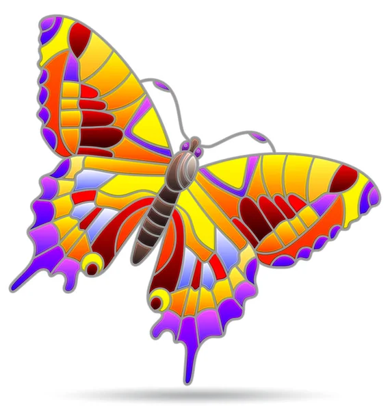 Εικονογράφηση Στο Ύφος Ενός Βιτρό Παράθυρο Μια Φωτεινή Πεταλούδα Ένα — Διανυσματικό Αρχείο