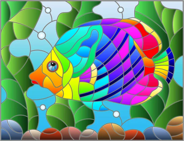 Ilustración Estilo Vitral Con Pez Mariposa Arco Iris Abstracto Sobre — Vector de stock