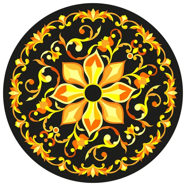 丸みを帯びた製品のためのデザイン装飾 暗い背景にステンドグラスのスタイルで花 トーン黄色 — ストックベクタ