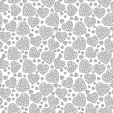 Dikişsiz desen soyut kırık kalpler ile karanlık kalpler beyaz arka plan üzerinde konturlu.