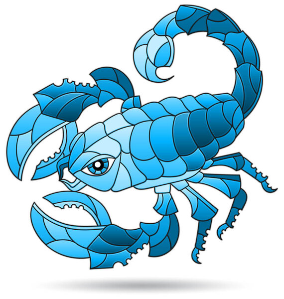 Иллюстрация в стиле витража с голубым абстрактным скорпионом, животное, изолированное на белом фоне