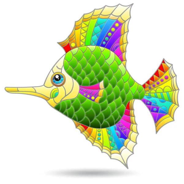 Sebuah Ilustrasi Bergaya Kaca Dengan Ikan Terang Abstrak Seekor Hewan - Stok Vektor