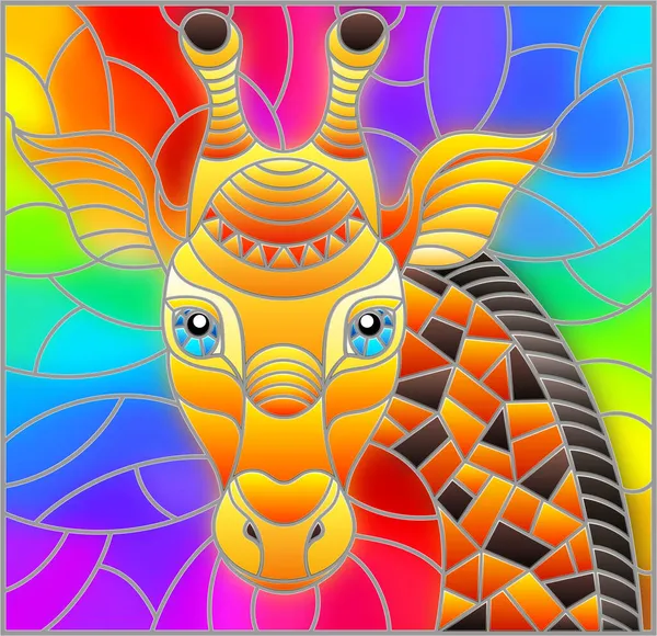 Illustration Style Stained Glass Abstract Giraffe Head Rainbow Background Rectangular — Stock Vector
