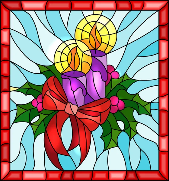 Ilustración Estilo Vitral Para Año Nuevo Navidad Velas Ramas Holly — Vector de stock