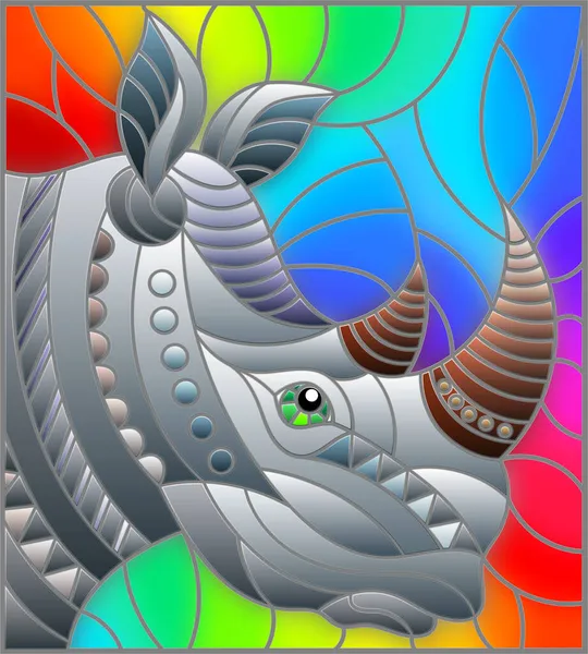 Ilustração Estilo Vitrais Com Cabeça Rinoceronte Abstrata Fundo Arco Íris — Vetor de Stock