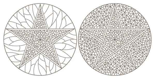 Série Illustrations Contours Vitraux Étoilés Contours Sombres Sur Fond Blanc — Image vectorielle