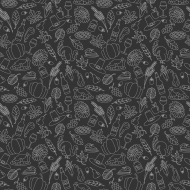 Tatil Şükran günü, bir basit çizilmiş ışık dağılımı şekil üzerinde koyu arka plan için seamless modeli