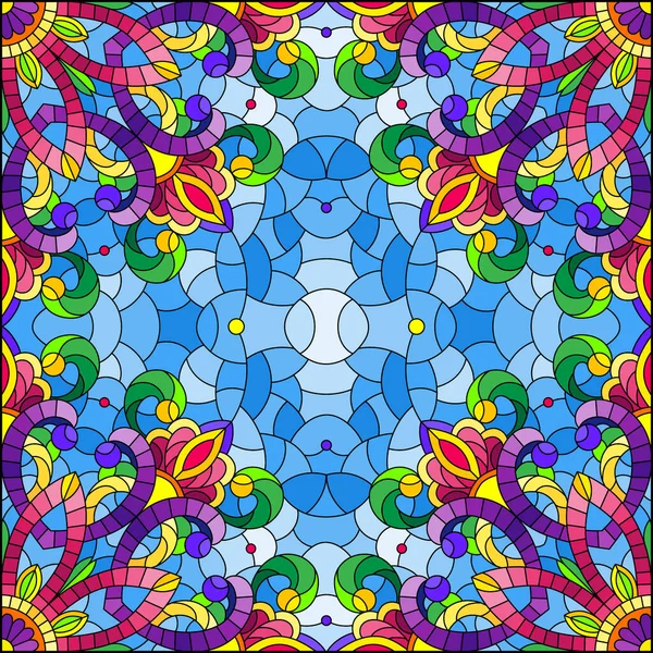Ilustracja Stylu Witrażu Abstrakcyjnych Wzorów Kwiatów Kwadratowy Obraz — Wektor stockowy