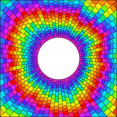 Parlak gökkuşağı çerçeveli, kare çerçeveli, boyalı cam pencere tarzında bir çizim