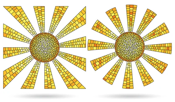 抽象的な太陽とステンドグラスのスタイルでイラストのセット 白い背景に隔離された要素 ストックイラスト