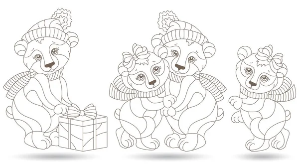 Conjunto Ilustrações Contorno Estilo Vitrais Com Ursos Desenhos Animados Bonitos Ilustração De Stock