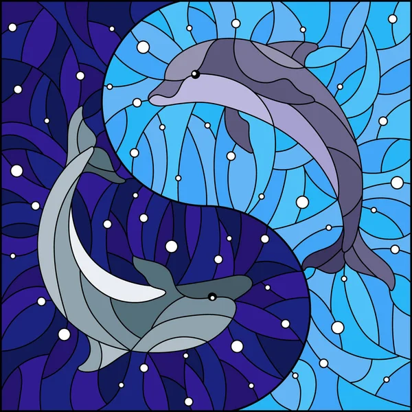 Conjunto Ilustraciones Contorno Con Delfines Contornos Oscuros Sobre Fondo Claro — Vector de stock