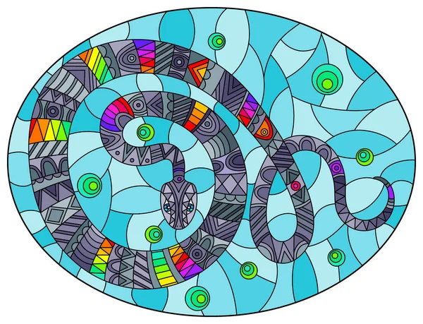 Illustrazione Vetro Colorato Con Serpente Astratto Animale Sfondo Blu — Vettoriale Stock