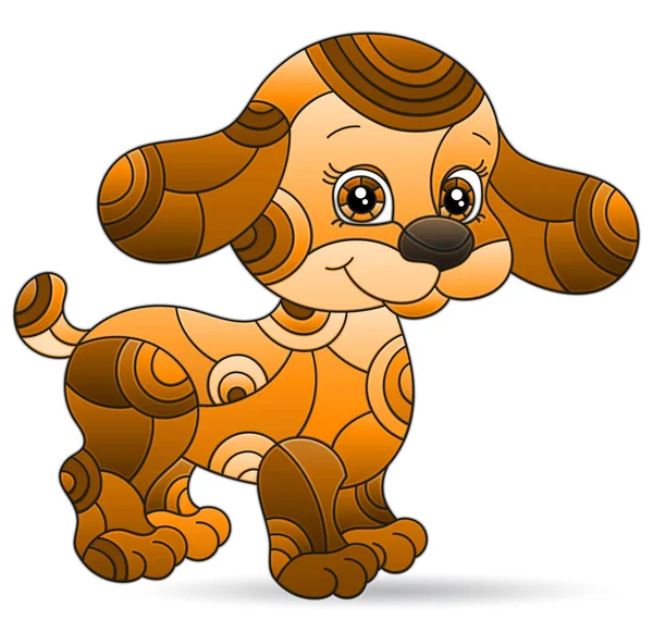Ilustración Estilo Vitral Perro Dibujos Animados Tono Animal Marrón Aislado — Archivo Imágenes Vectoriales