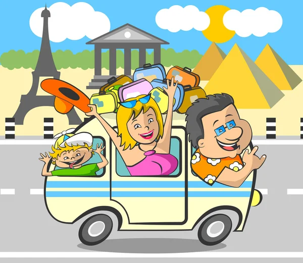 Family goes on a journey — Stock Vector