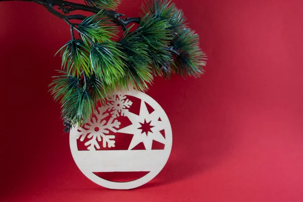 Weihnachtsschmuck Frohes Neues Jahr 2022 Weihnachten Leuchtend Roter Hintergrund Mit — Stockfoto