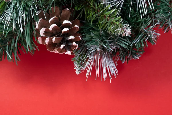 Kerstversiering Gelukkig Nieuwjaar 2022 Kerstmis Stralende Rode Achtergrond Met Kerstboom — Stockfoto