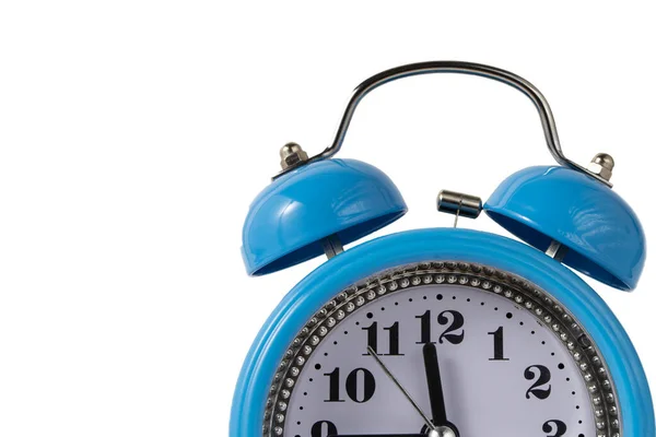 Alarm Clock White Time Concept Blue Alarm Clock Morning Time — Stock Photo, Image