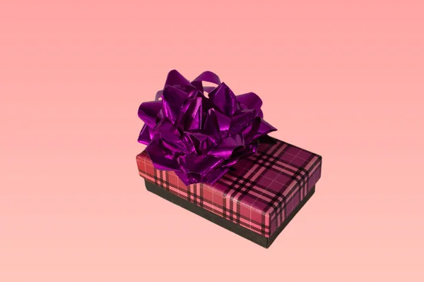 Gift Box Red Bow Gift Box Red Bow Pink Background — Stock Photo, Image