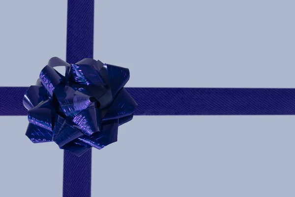 Blue Gift Bow Light Blue Background Bow Ribbons Copy Space — Fotografia de Stock
