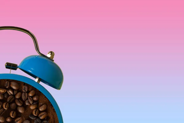 Hot Coffee Retro Alarm Clock Pink Background Breakfast Time Concept — Foto Stock